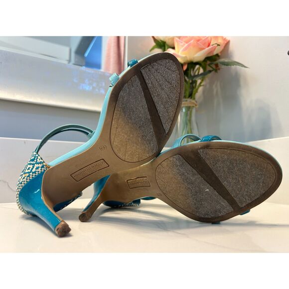VINTAGE Light Blue Christian Siriano Strappy Sandal Heels Size 6 - Picture 3 of 5